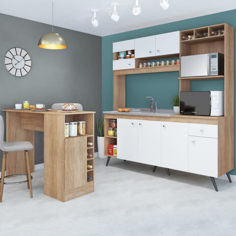 Kit de cocina compacta 7 puertas 1 cajón S/Pileta 182x29x52x197cm Carvale / Blanco
