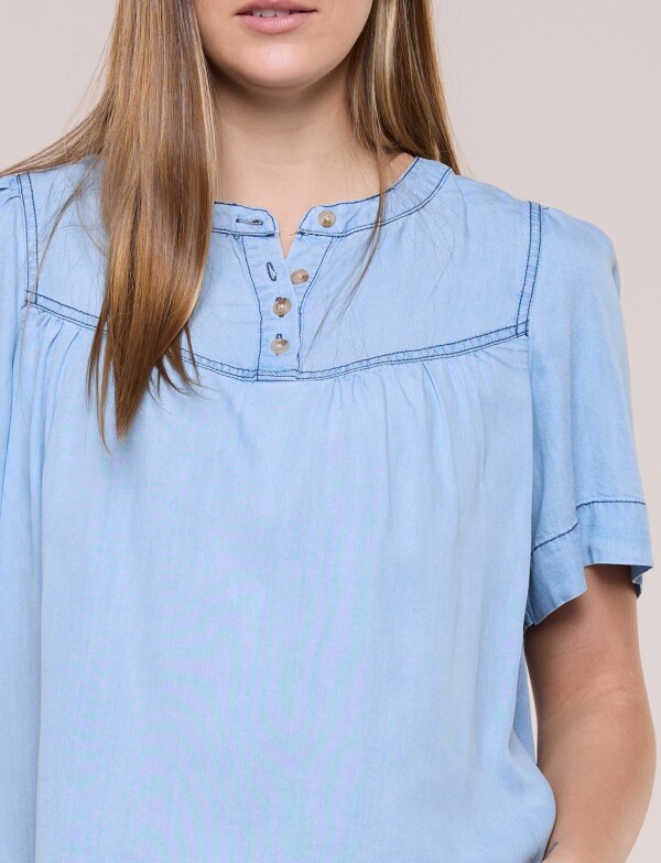 Blusa Tencel Liviano Con Canesú Fruncido JEAN CLARO
