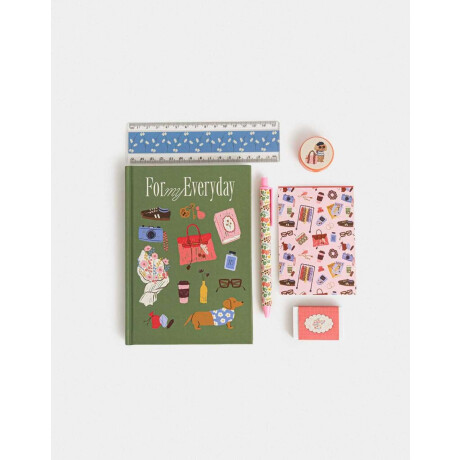 Set De Librería En Estuche De Mesh Con Strap Y Charm Combinacion Multicolor