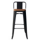 Set X4 Banquetas Tolix con respaldo y asiento con madera NEGRO MATE
