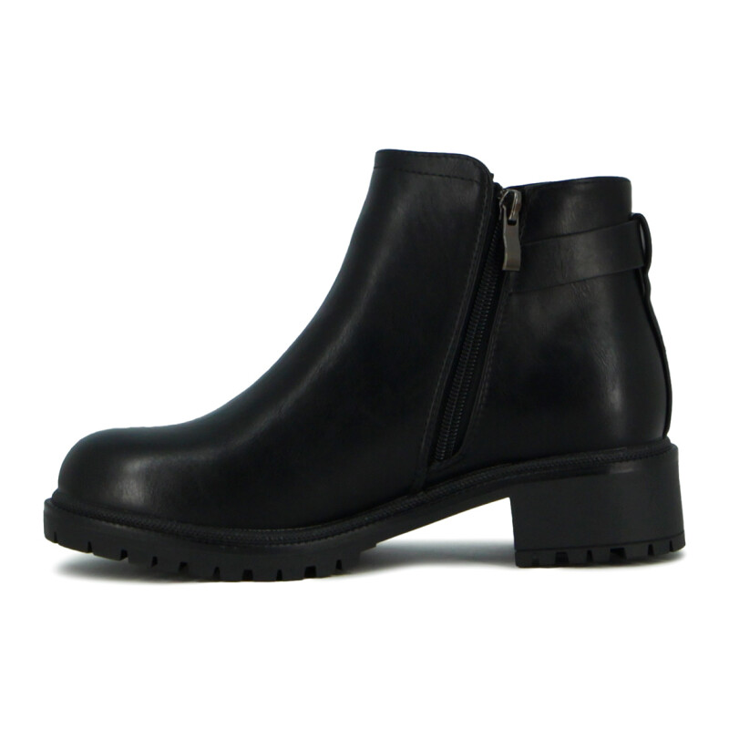 Darkness Bota De Dama Caña Baja Taco Cuadrado C/ Cierre - Negro Negro