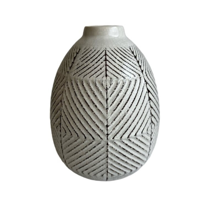 Florero cerámica ánfora textura geométrica BLANCO