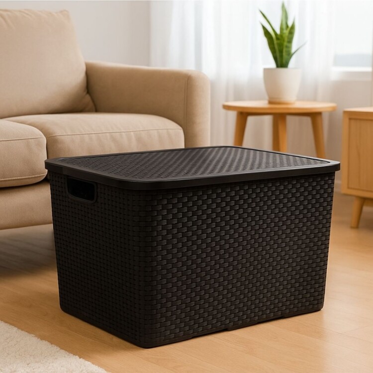 CAJA ORGANIZADORA SIMIL RATTAN 20 LITROS NEGRA NEGRO