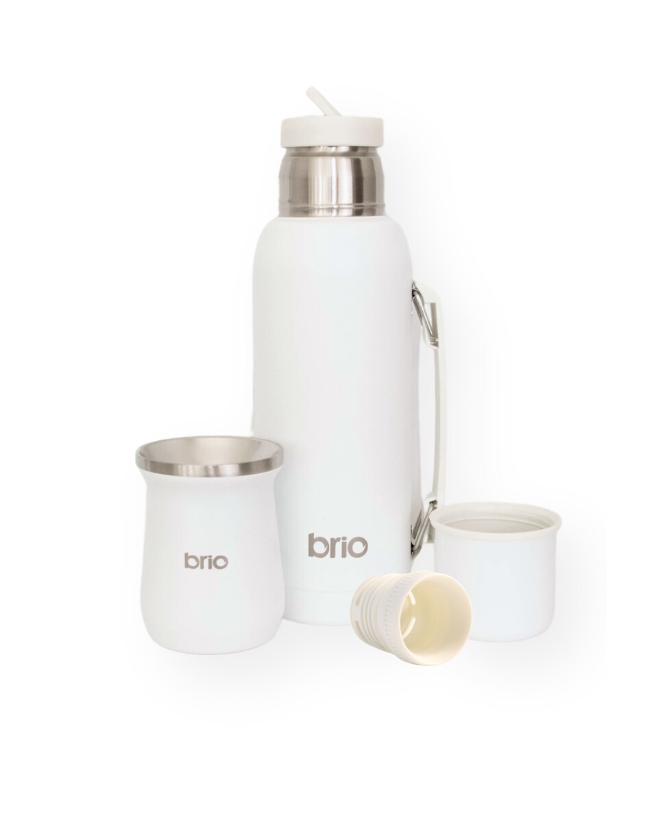 Set De Termo 1 Litro Y Mate Diseño Clásico brio Acero Inox - Blanco 
