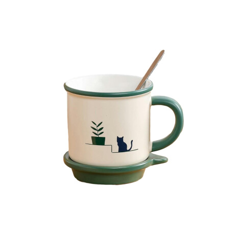 Taza de cerámica con tapa platito Verde