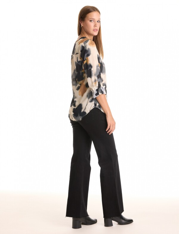 Blusa Botones Print MULTI/BEIGE