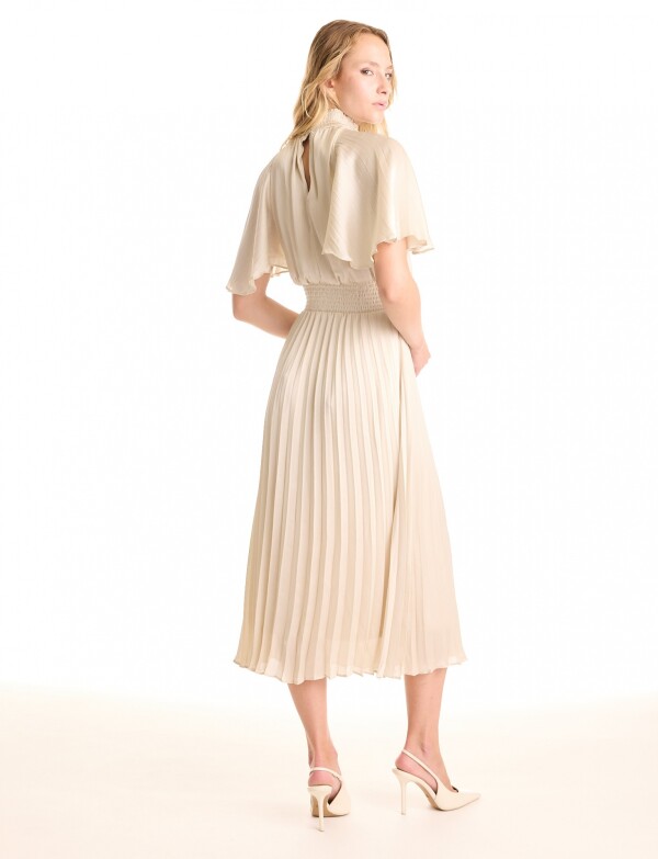 Vestido Saten Plisado BEIGE CLARO