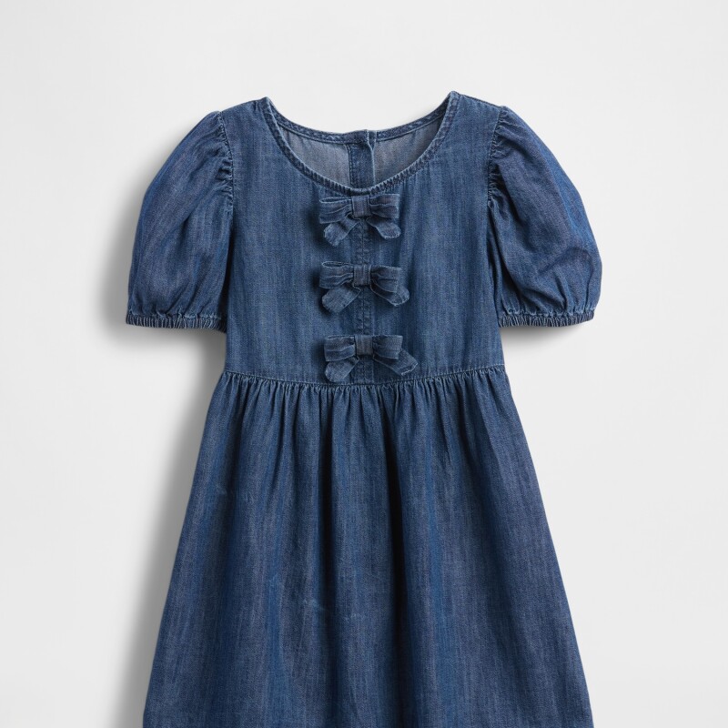 SS DNM PUFF SLV BOW DRS DARK WASH