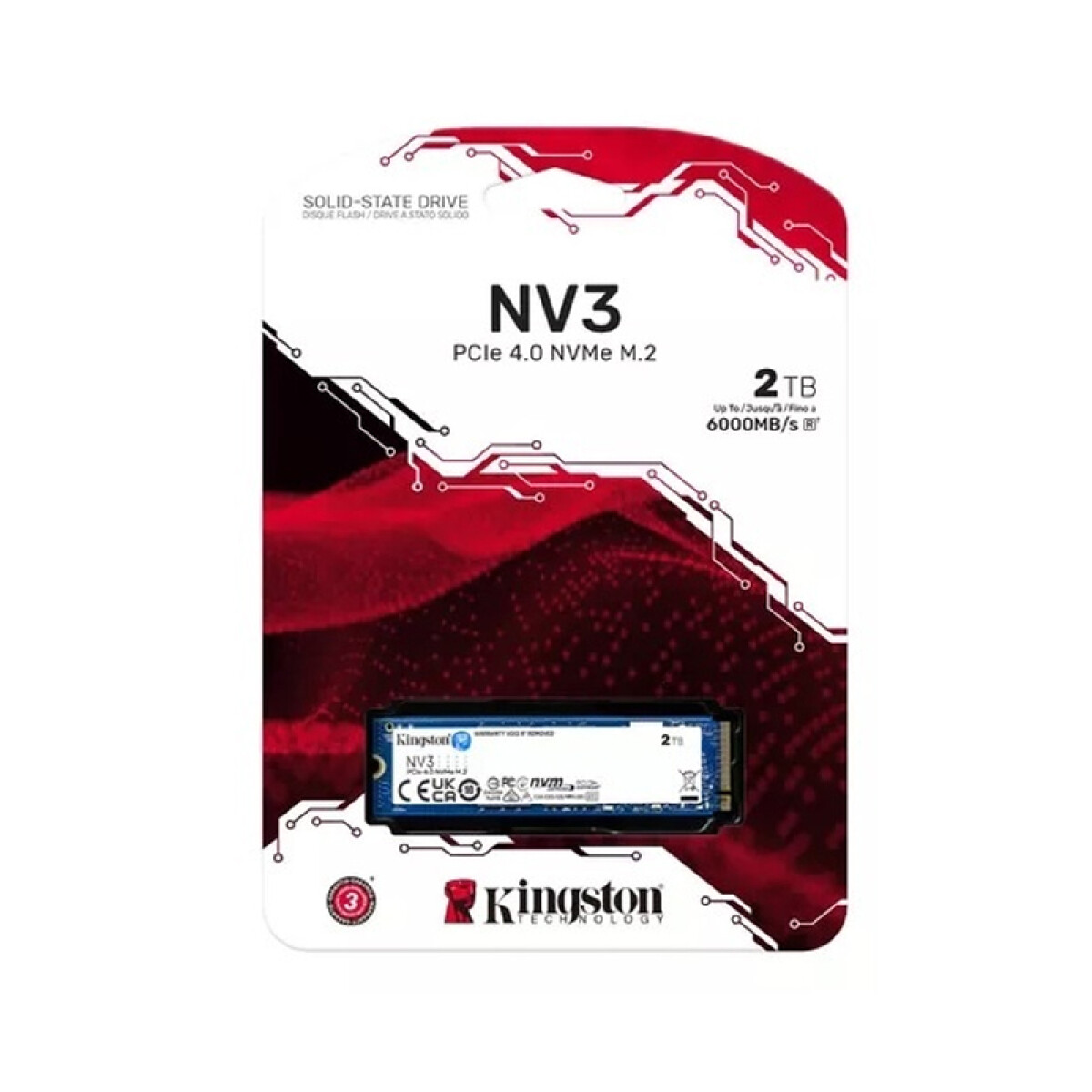 Disco SSD NV3 Kingston 2000GB NVMe M.2 2280 PCIe Gen4x4. Velocidad de lectura de hasta 6.000MB/s 