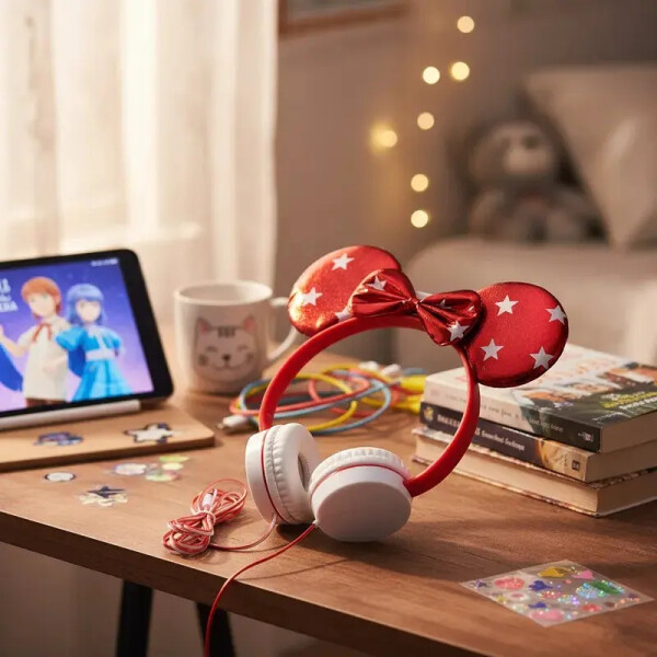 Auriculares infantiles cableados con orejas y moño Auriculares infantiles cableados con orejas y moño