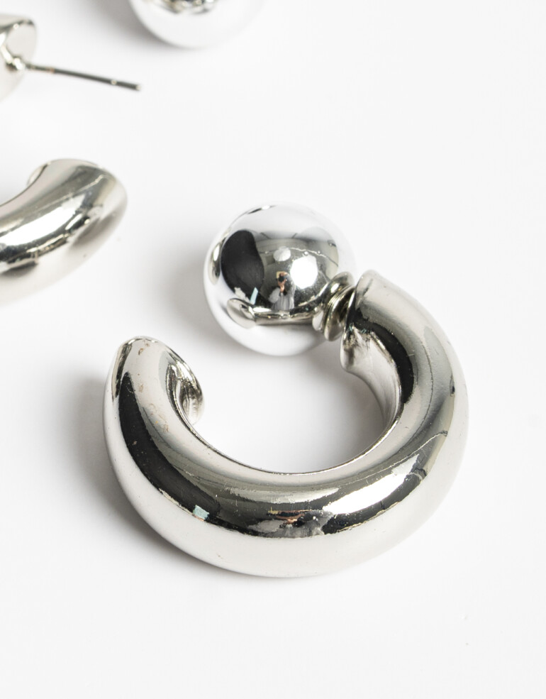 Aros Argollas Metal Argollas Metálicas Con Esfera - Plateado Rodio