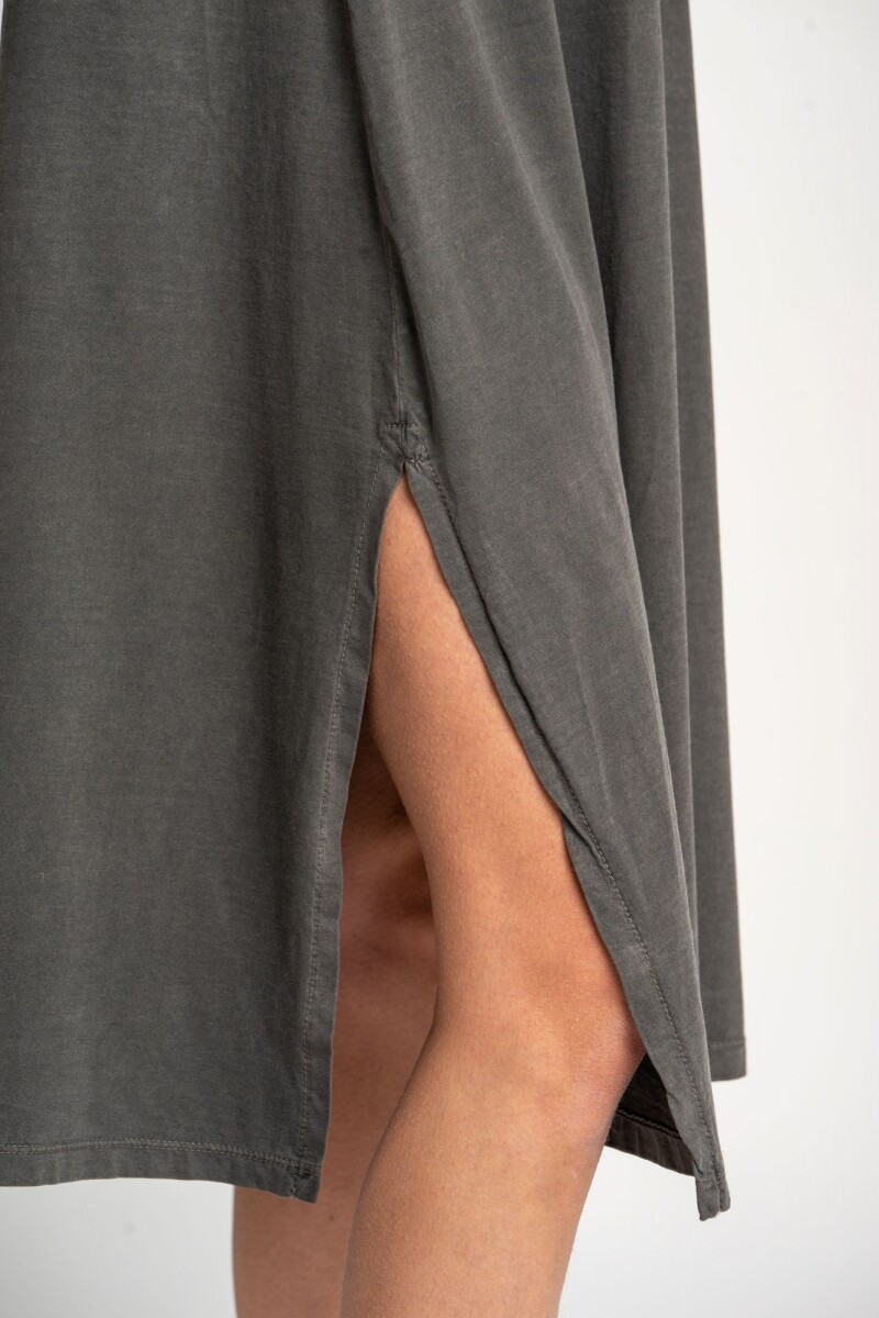 Vestido Algodón Midi Gris Oscuro