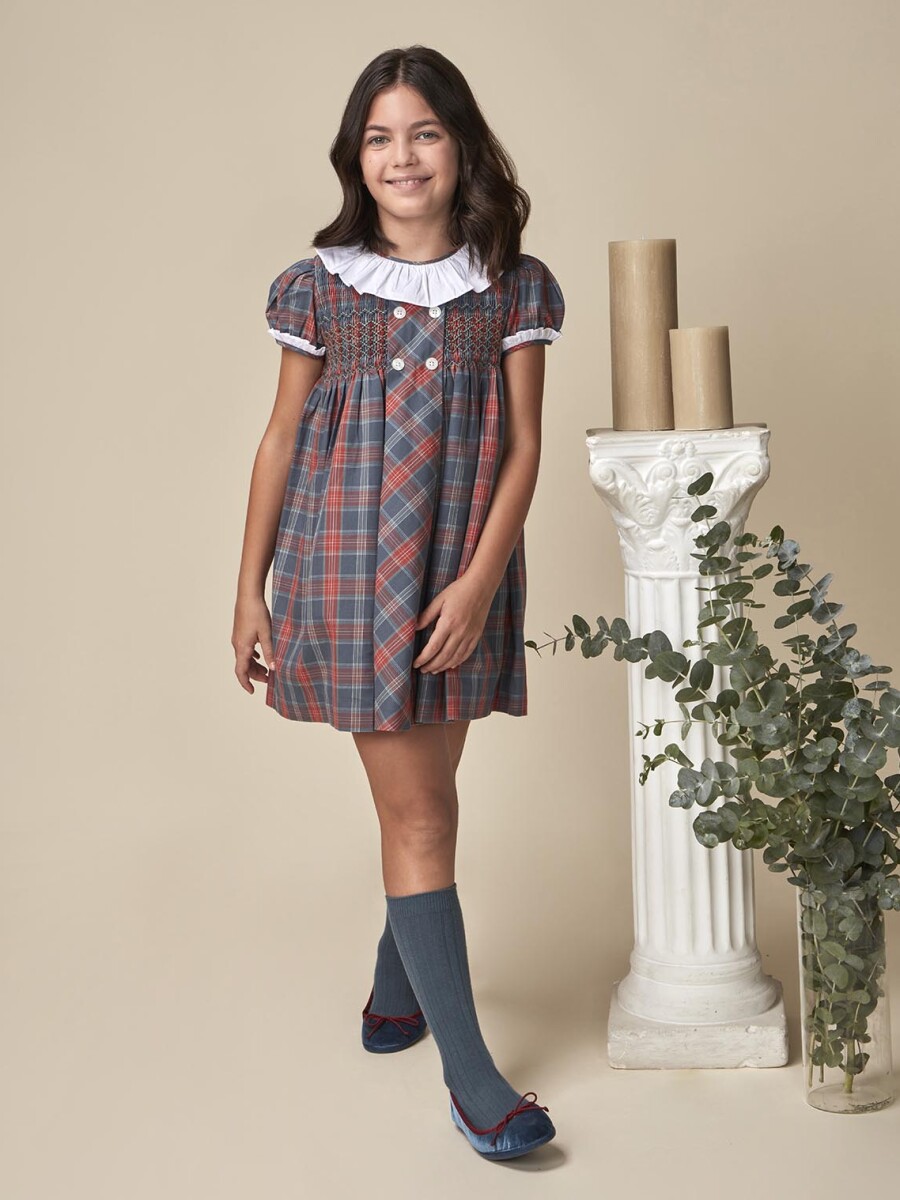 Vestido Cuadro Tartan Azul Pato