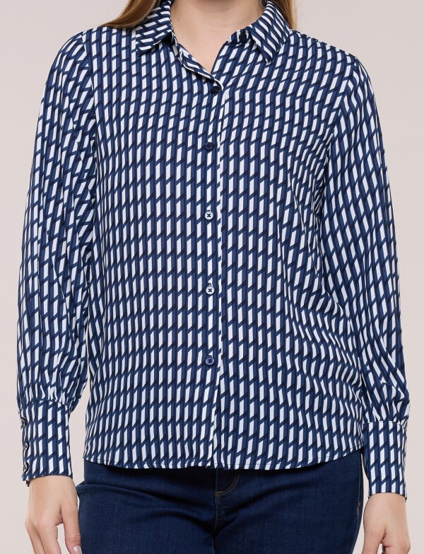 Camisa Estampa Geométrica AZUL/BLANCO