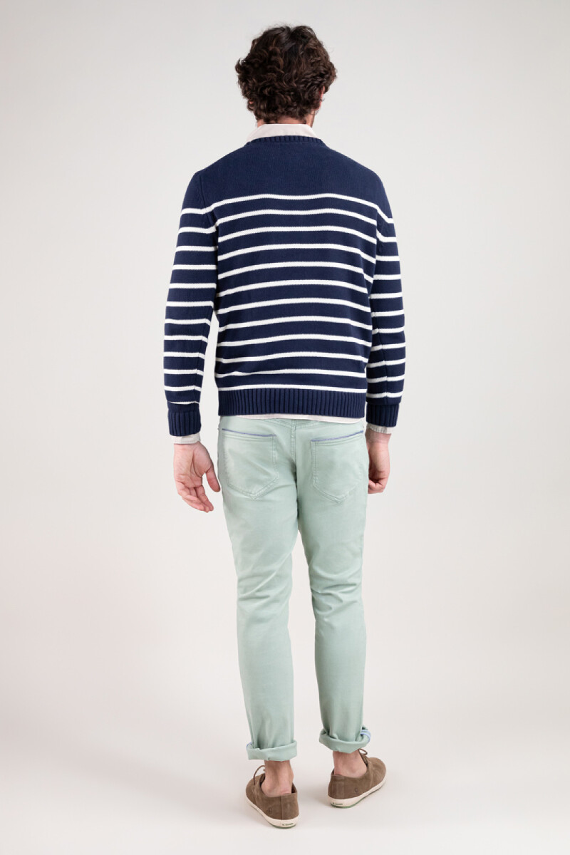 Jersey Punto Inglés El Ganso Rayas Azul Crudo