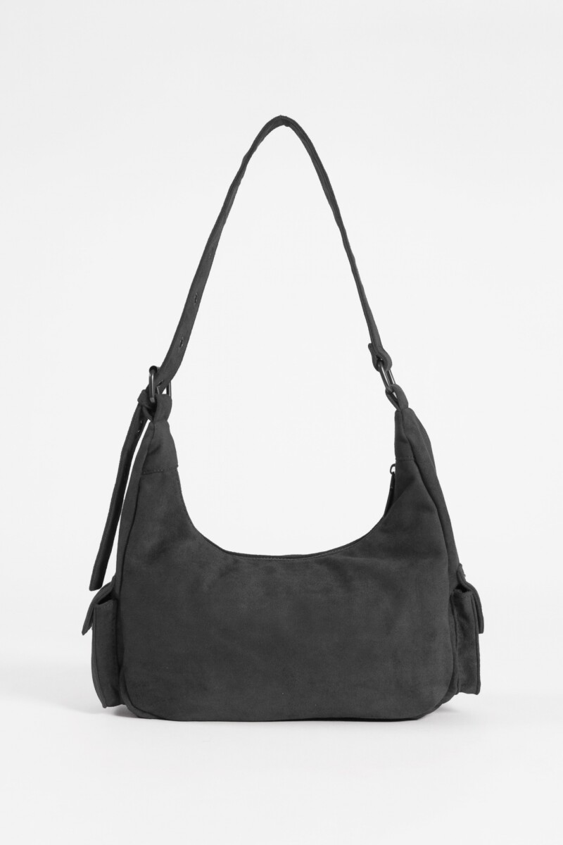 Cartera de hombro suede bolsillos negro