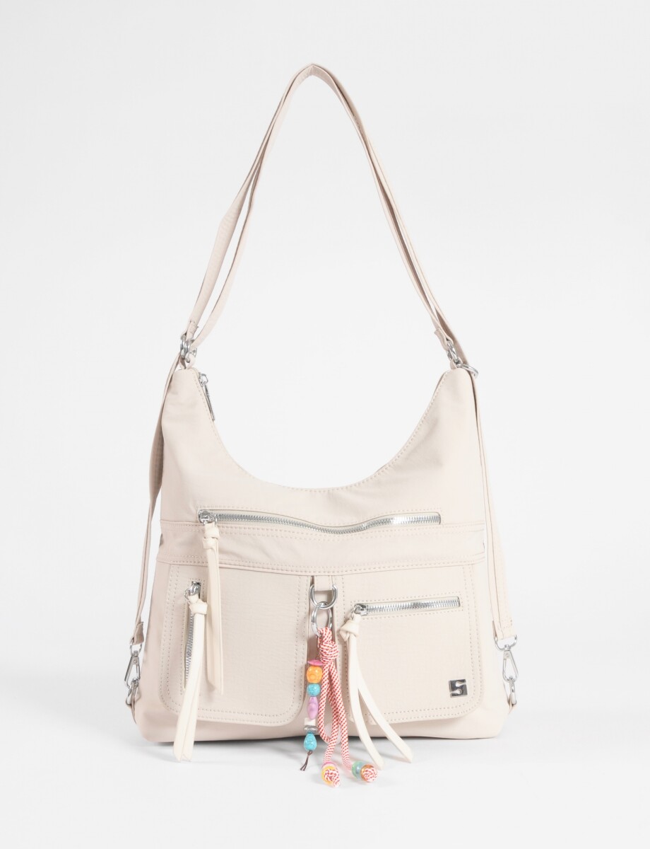Hobo mochila con llavero removible - beige 