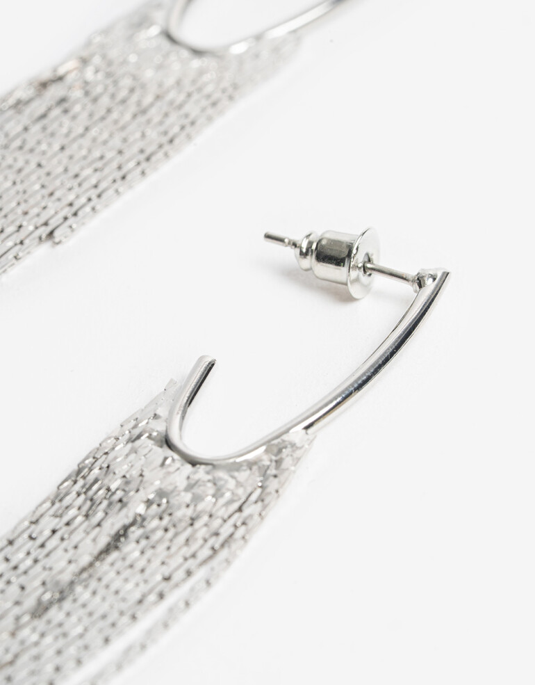 Aros Colgantes Largos Metal Aros Largos Cadenas - Plateado Rodio