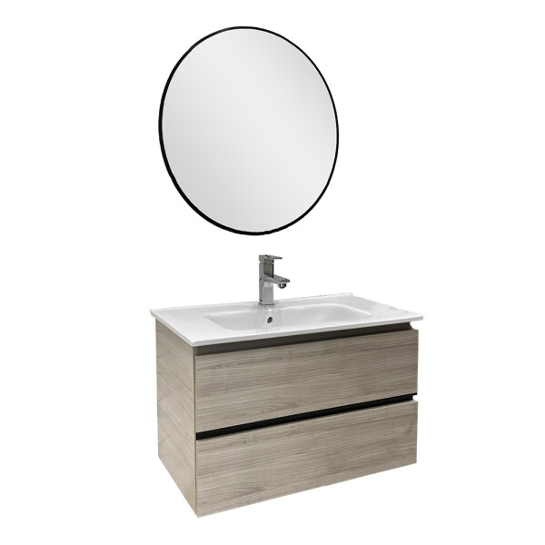 CONJUNTO MUEBLE DE BAÑO SUSPENDIDO MODELO VIDA 80 CM COLOR GRIS ARENADO CON MESADA Y ESPEJO Conjunto Mueble De Baño Suspendido Modelo Vida 80 Cm Color Gris Arenado Con Mesada Y Espejo