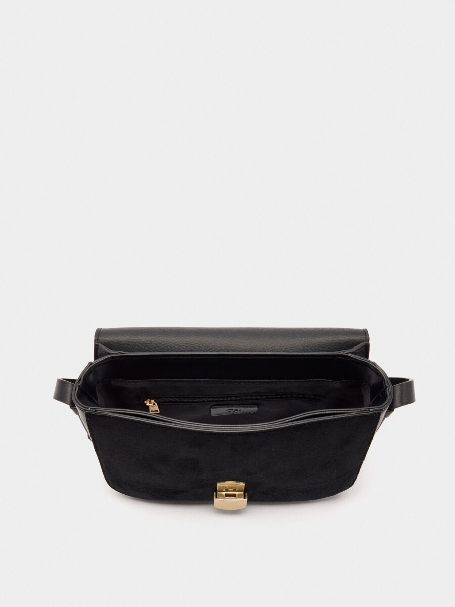 Bolso Bandolera Efecto Piel Con Solapa negro