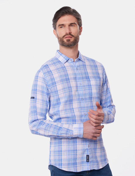 CAMISA DE LINO A CUADROS Azul