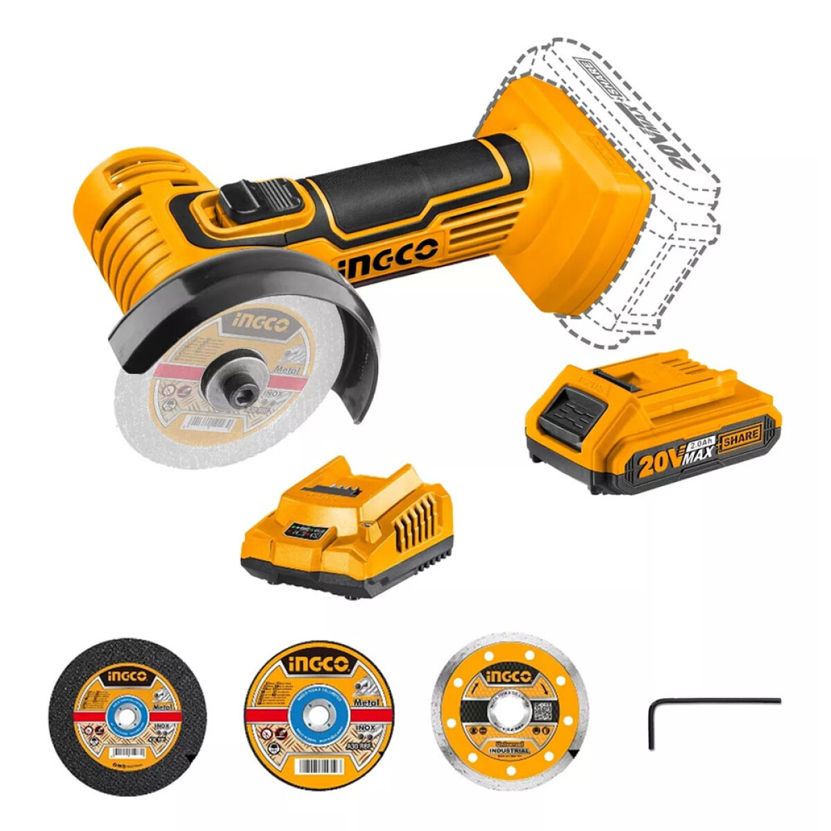 Mini Amoladora Multifunción 3P c/Accesorios Ingco CAGLI76017 - Amarillo 
