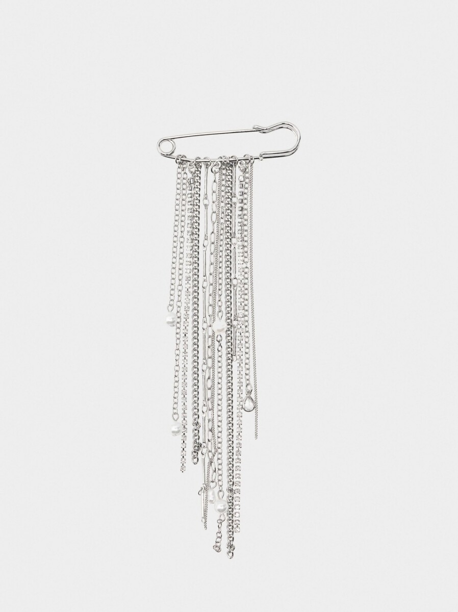 Broche Con Cadena Y Perlas - plateado 