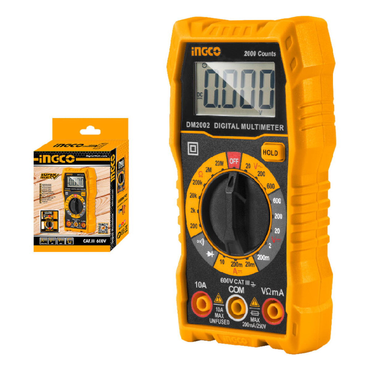 Tester Multímetro Digital Medidor Electricidad Ingco DM2002 - Amarillo 