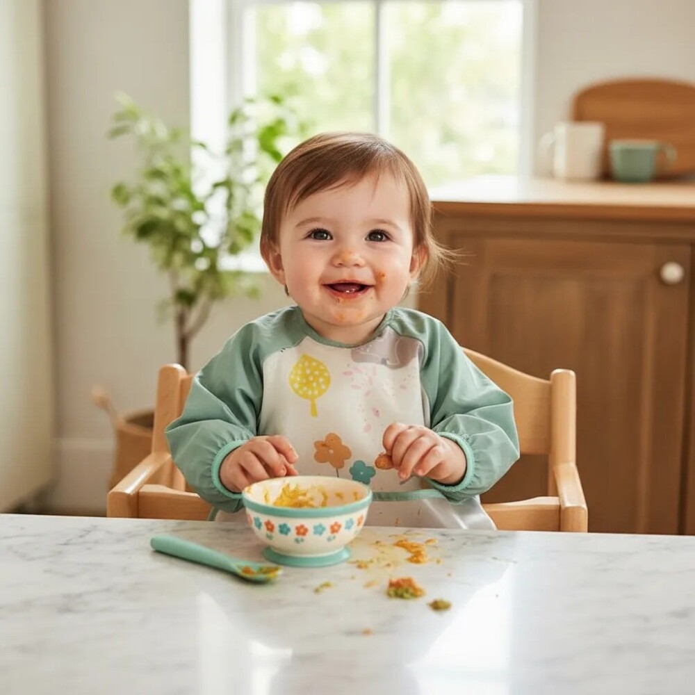 Babero con manga Little Ones forest verde