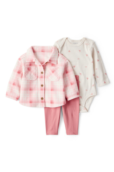 Set tres piezas, pantalón y body de algodón, más camisa de micropolar Set tres piezas, pantalón y body de algodón, más camisa de micropolar