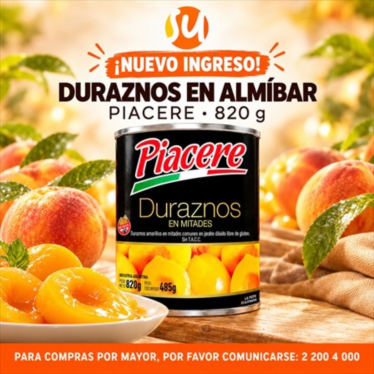 DURAZNO EN ALMIBAR. PIACERE 820GRS 