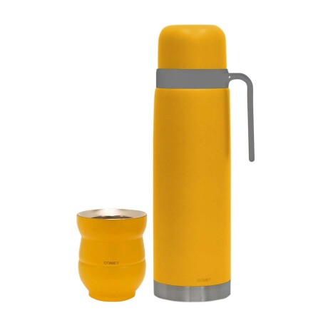 Kit Comet de Termo 1L y Mate 140ml en Acero Inox Doble Pared Mostaza