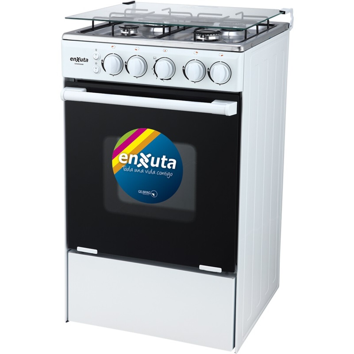 Cocina ENXUTA CENX9504W A Gas Cuatro Hornallas Tapa De Vidrio 