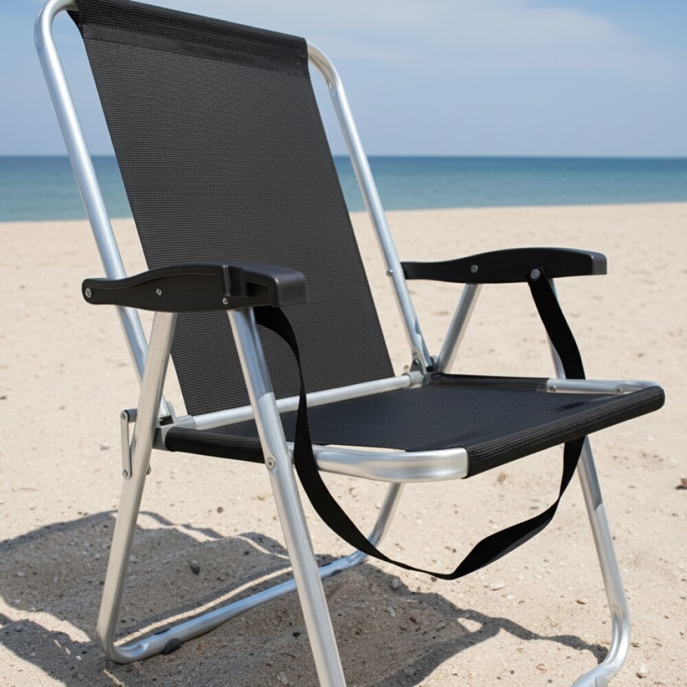 Sillón Alto playa en Aluminio c/ Correa Reforzado Hasta 140 Kg Max GRIS