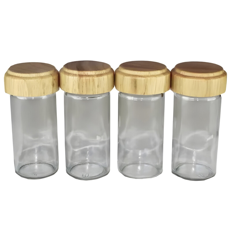 Set de 12 piezas de especieros con soporte de madera Set de 12 piezas de especieros con soporte de madera