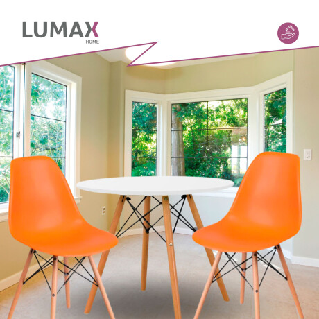 Juego de comedor Con Mesa Circular de 80cm + 2 Sillas Eames Naranja