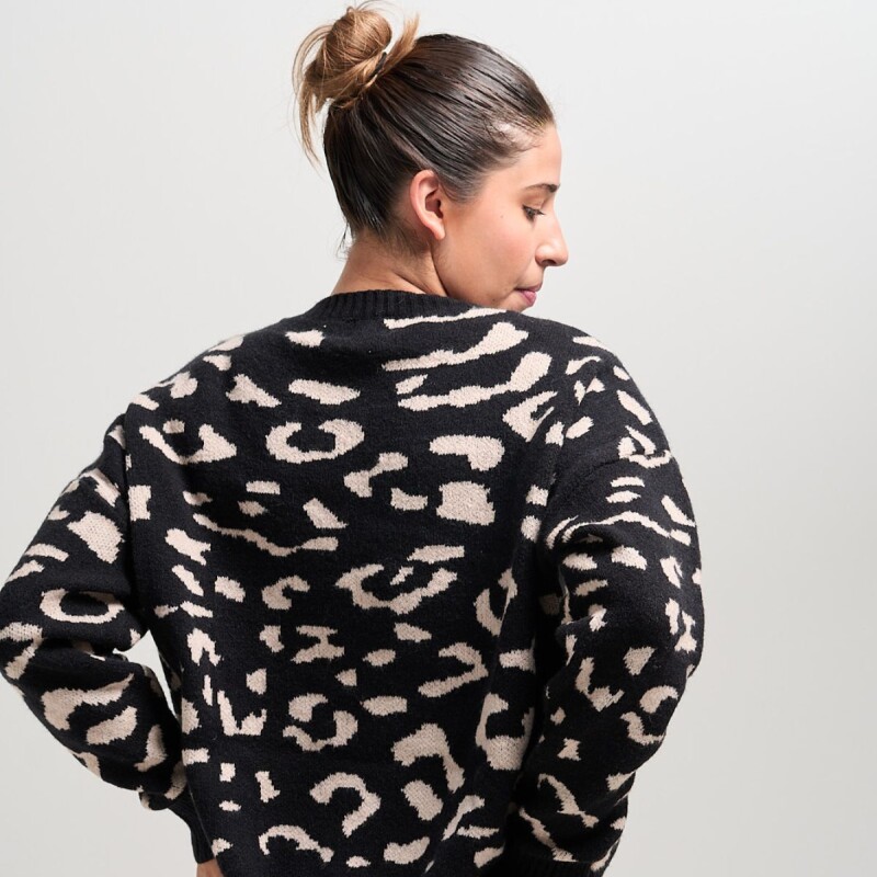 Buzo animal print tejido Black/beige
