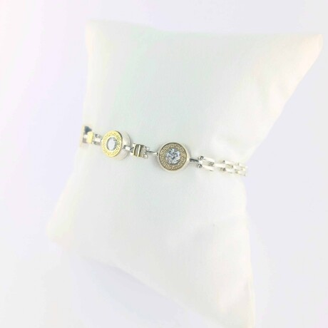 Pulsera de plata 925 con 3 circonias centrales y double en oro 18 ktes. Pulsera de plata 925 con 3 circonias centrales y double en oro 18 ktes.