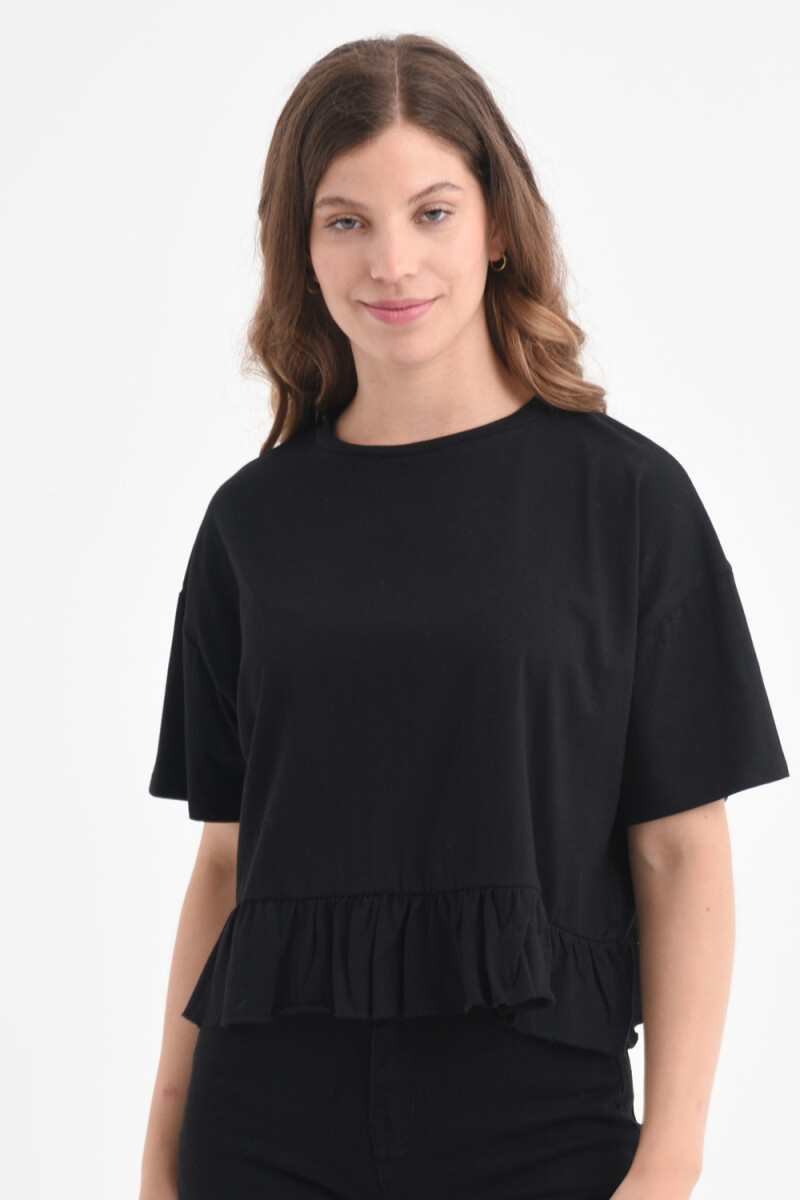 Camiseta con volados manga corta algodón orgánico Negro