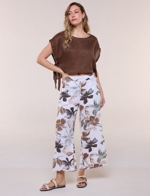 Pantalon Lino Crop MULTI/MARRON