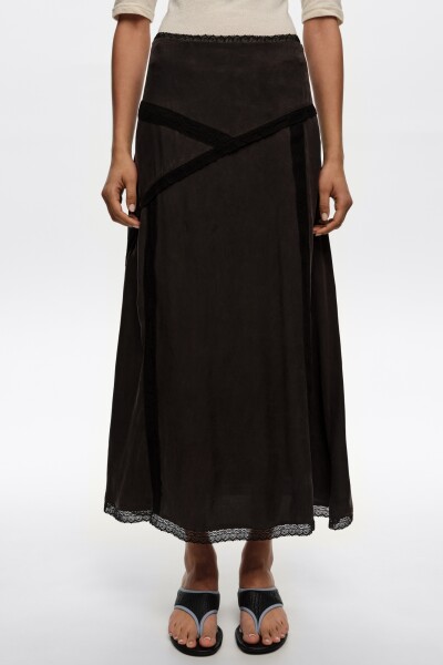 FALDA MIDI ENCAJE Negro