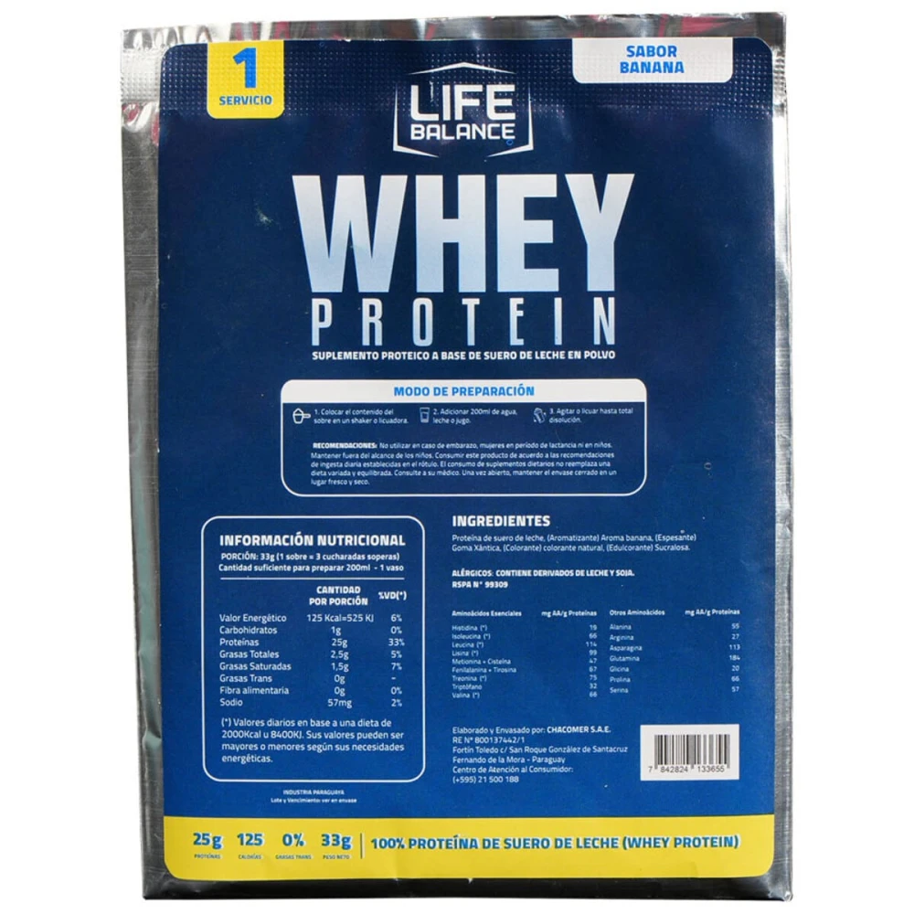 LIFE WHEY PROTEIN BANANA UNID. X 33 GR.