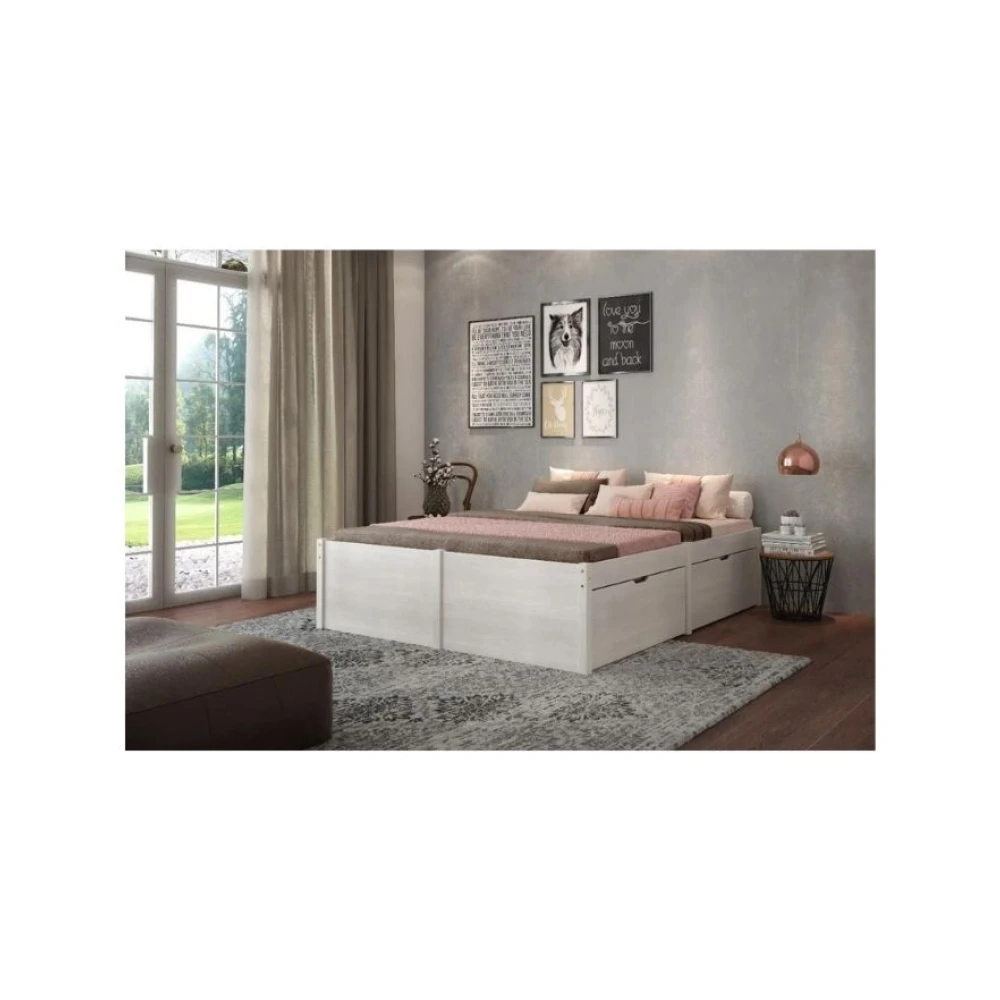 Cama Madera Maciza Con Cajones - Queen - Linea beauty Blanco