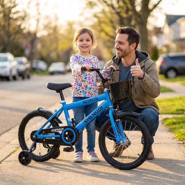 Bicicleta Infantil Shengdi R16 Canasto Parrilla Guardabarros Azul 1