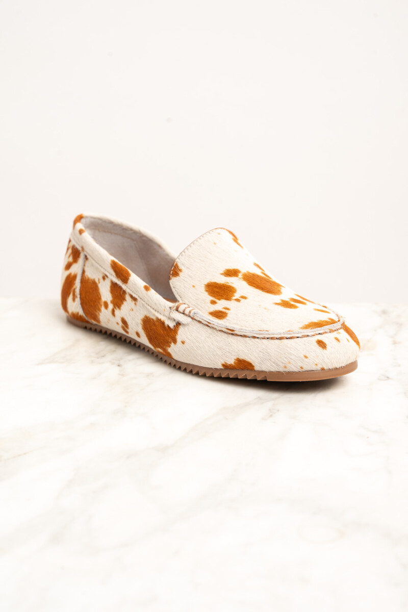 Mocasin Pelo Animal Print Vaca Camel