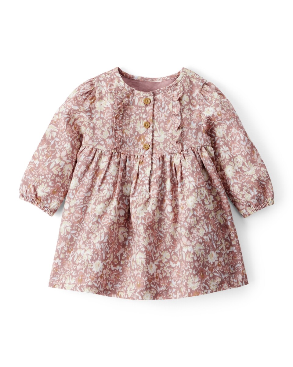 Vestido de algodón, rosado, diseño floral 