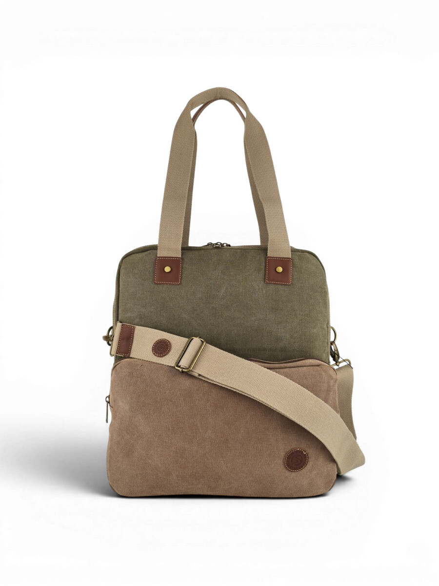 Bolso porta laptop de lona - Verde con Marrón 