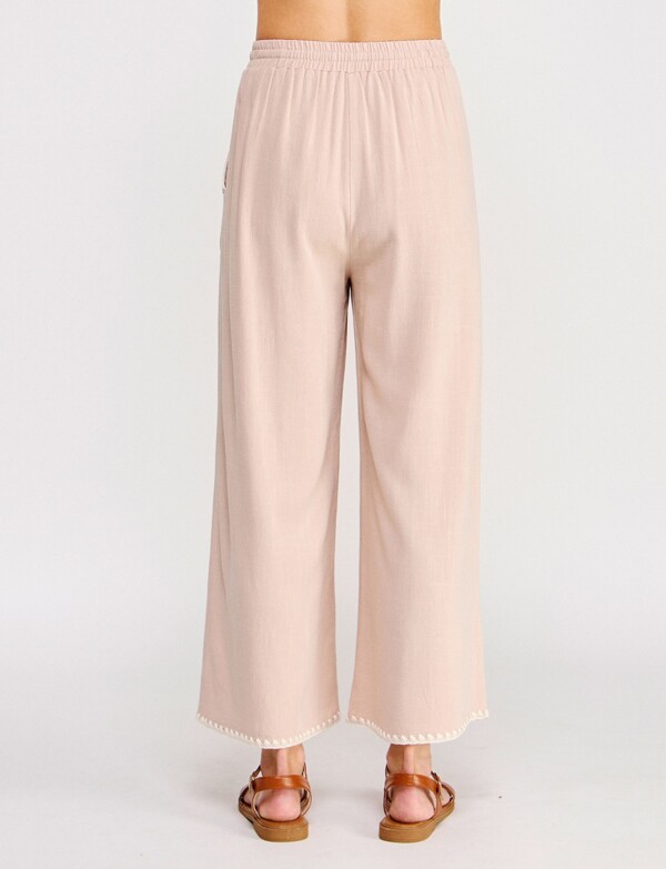 Pantalon Lino Detalles Bordado BEIGE