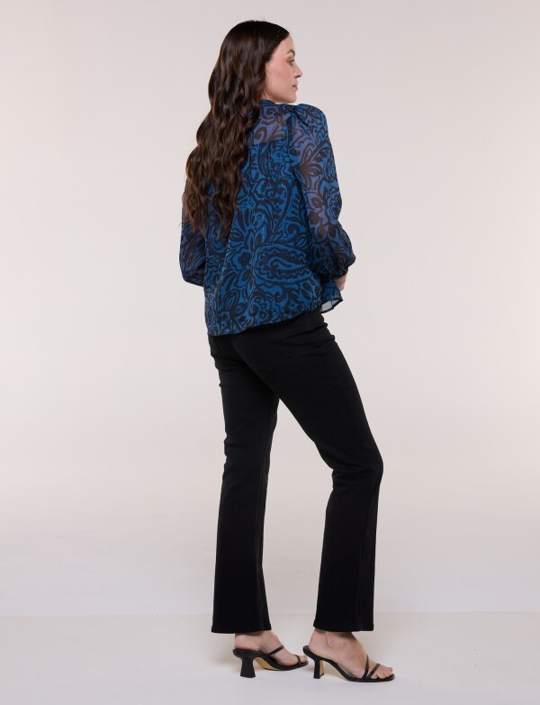 Blusa Lúrex Manga Larga Estampada NEGRO/AZUL