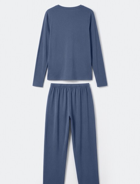 PIJAMA DE ALGODÓN CON PANTALÓN LARGO AZUL